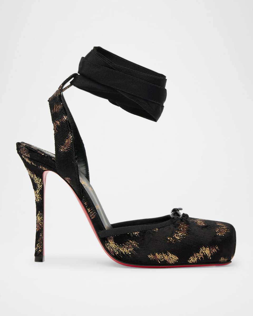Cassia Silk Ankle-Tie Red Sole Ballerina Pumps
